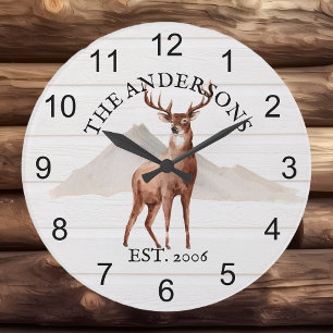 Cabin Rustic Deer  wood Personalised Mountain Large Clock