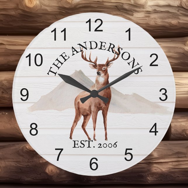 Cabin Rustic Deer  wood Personalized Mountain Large Clock (Creator Uploaded)