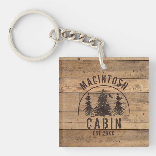 Cabin Rustic Wood Photo Personalised Key Ring (Front)