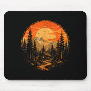 Cabin sunset mountain forest wilderness nature mouse pad