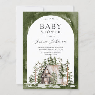 Cabin Theme Forest Woodland Green Baby Shower Invitation
