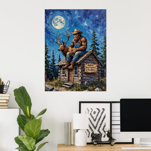 Cabin Top Confidant: Bigfoot and the Elk Poster (Home Office)