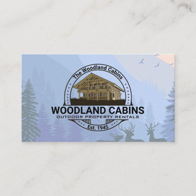 Cabin | Trees in the Forrest | Wild Life Business Card (Front)