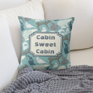 Cabin Winter Forest Animals Pattern Cushion
