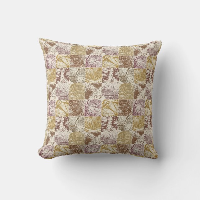 Cabincore Tree Ring Stamp Pattern Rustic Farmhouse Cushion (Front)
