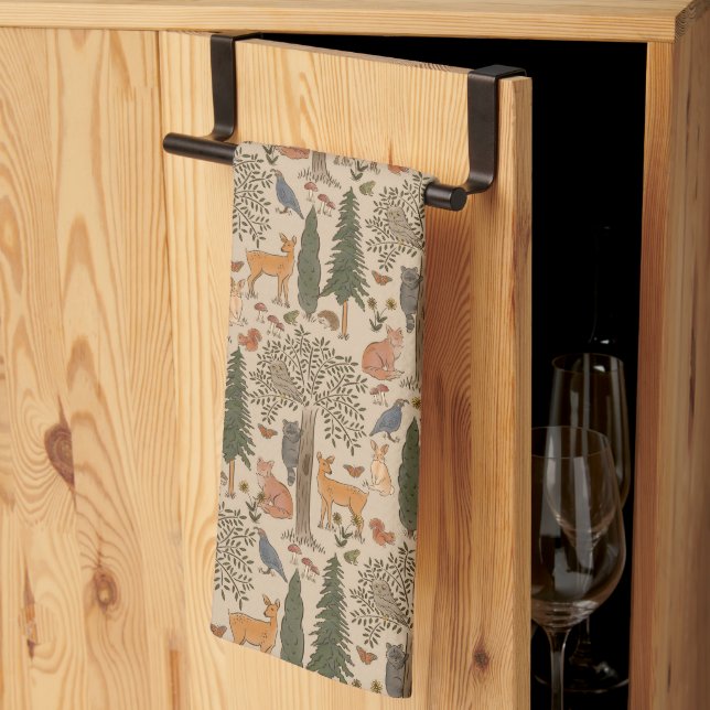 Cabincore Woodland Forest Animals Tea Towel (Thirds Fold)