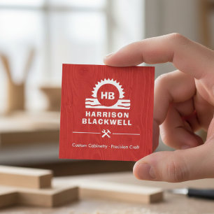 Cabinet Maker Red Wood Professional Monogram  Square Business Card