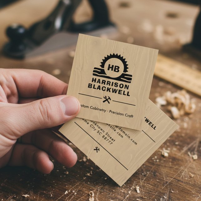 Cabinet Maker Rustic Wood Professional Monogram  Square Business Card (Creator Uploaded)