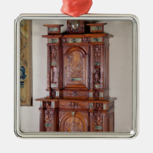 Cabinet with two sections, and a double door metal tree decoration