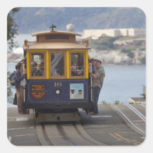 Cable car chugs up Hyde Street in San Square Sticker