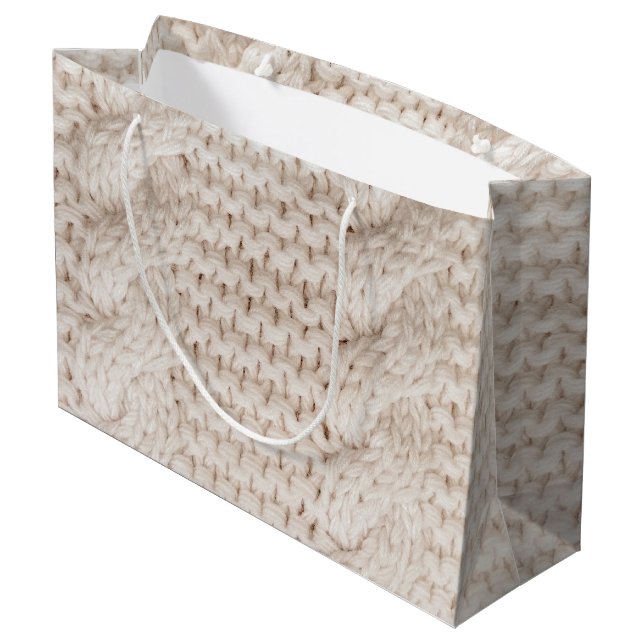 Cable Knit Pattern Large Gift Bag (Back Angled)