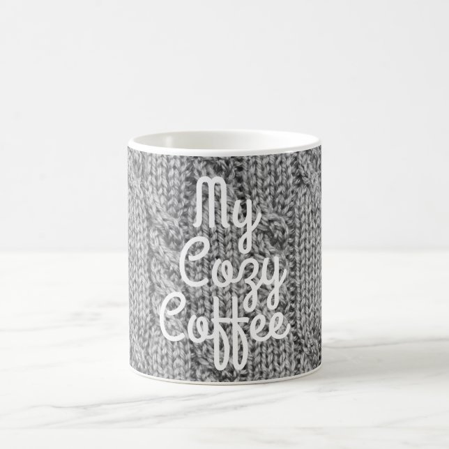 Cable knit sweater cute grey coffee mug (Center)