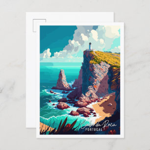 Cabo da Roca Portugal Art vintage travel Postcard
