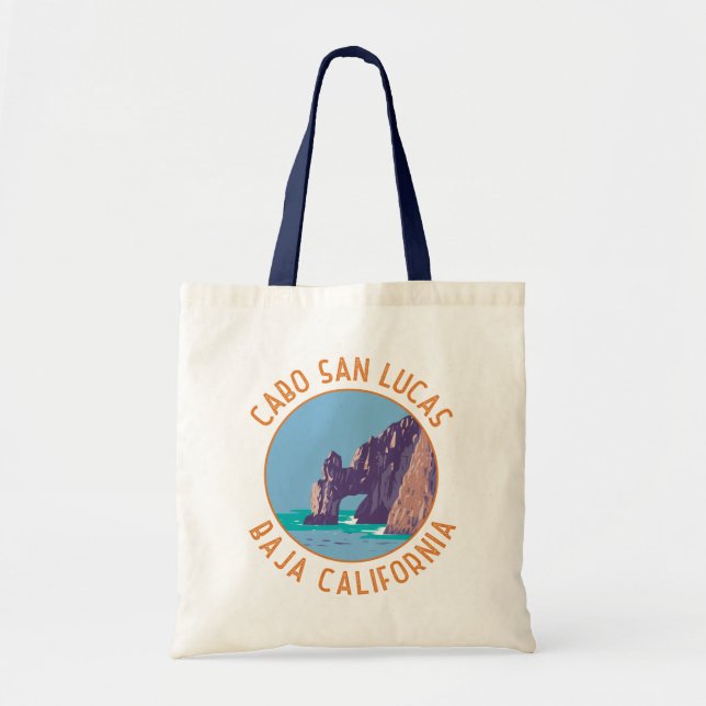 Cabo San Lucas Arch Mexico Retro Distressed Circle Tote Bag (Front)