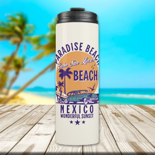 Cabo San Lucas Beach Mexico   Vintage Sunset Thermal Tumbler