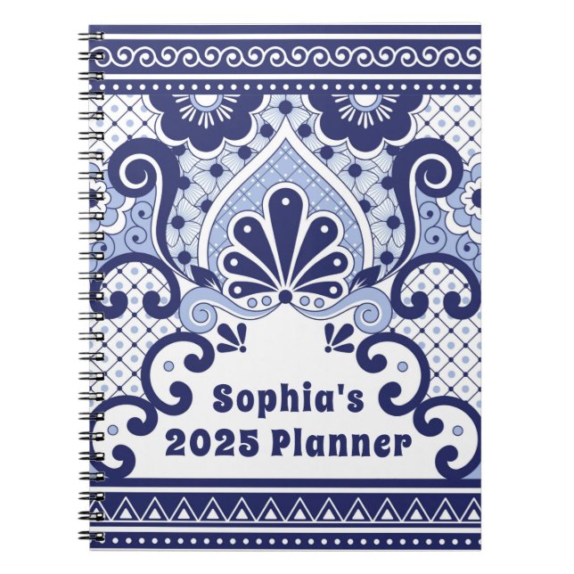 Cabo San Lucas Blue & White Mexican Talavera Tile  Notebook (Front)