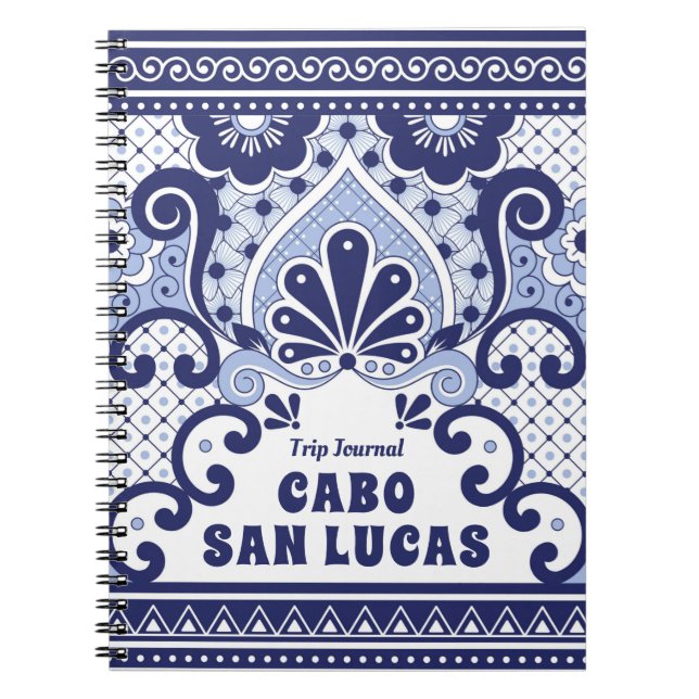 Cabo San Lucas Blue & White Mexican Talavera Tile  Notebook (Front)