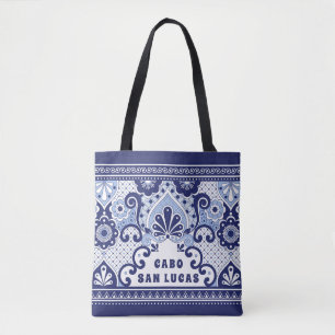 Cabo San Lucas Blue & White Mexican Talavera Tile Tote Bag