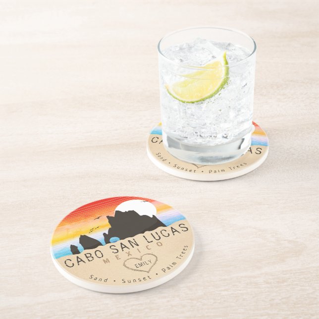 Cabo San Lucas Mexico Arch Vintage retro Sunset Coaster (Side)