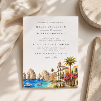 Cabo San Lucas Mexico Beach Watercolor Wedding Invitation