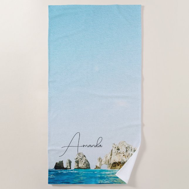 CABO San Lucas Mexico Tropical Custom Name Beach Towel (Front)