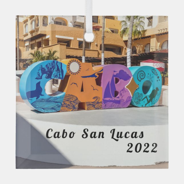 Cabo San Lucas Sign, Glass Tree Decoration (Front)