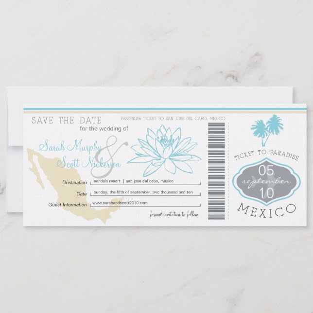 Cabo Save the Date Boarding Pass to Mexico (Front)