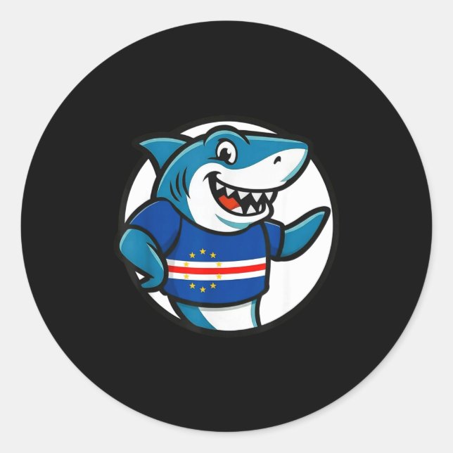 Cabo Verde Flag Shark Funny Cabo Verdean  Classic Round Sticker (Front)