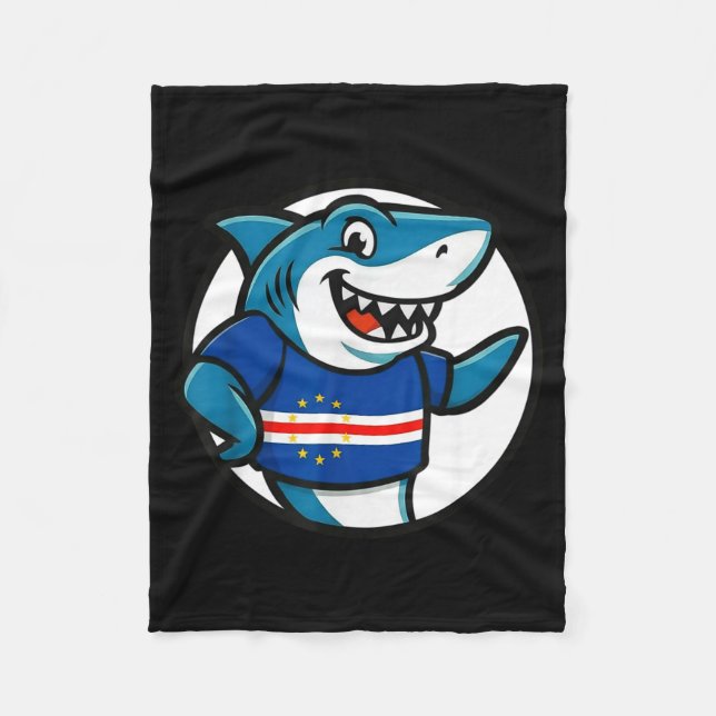 Cabo Verde Flag Shark Funny Cabo Verdean  Fleece Blanket (Front)