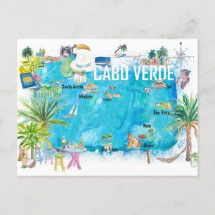 Cabo Verde Illustrated Island Travel Map Postcard