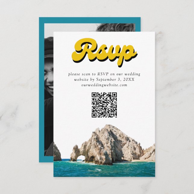 Cabo Wedding Invite Retro RSVP QR Code Enclosure (Front/Back)