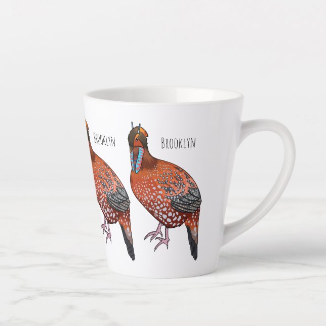 Cabot's tragopan bird cartoon illustration  latte mug (Right)