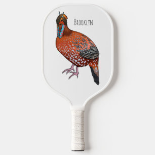 Cabot's tragopan bird cartoon illustration pickleball paddle