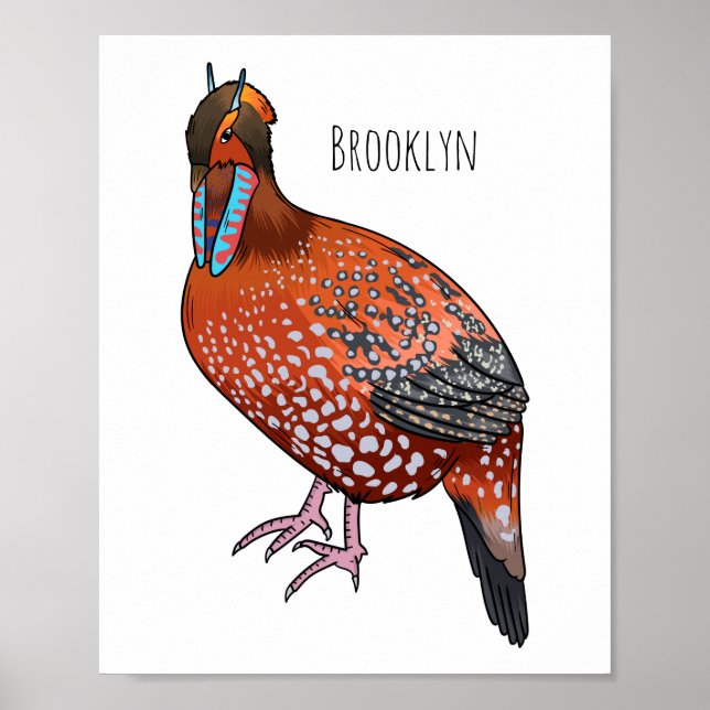 Cabot's tragopan bird cartoon illustration  poster (Front)