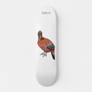 Cabot's tragopan bird cartoon illustration skateboard