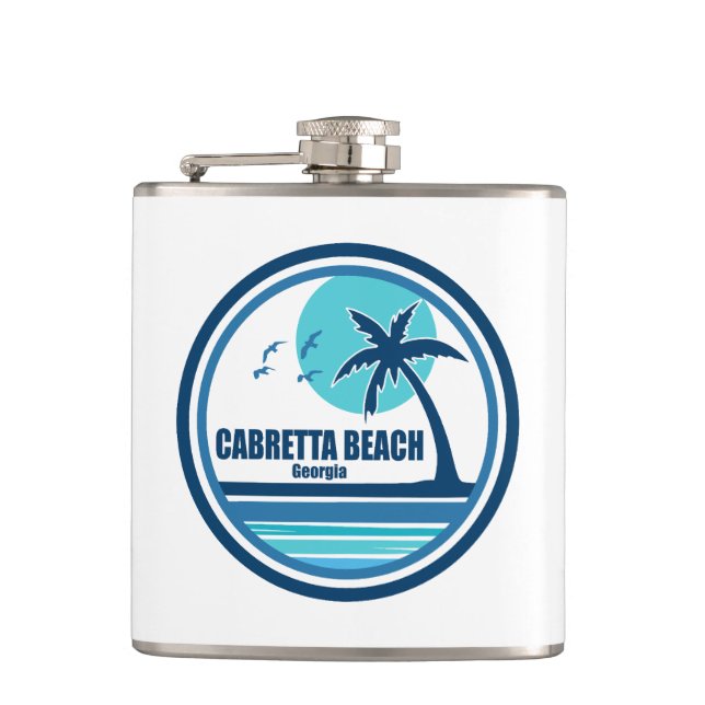 Cabretta Beach Georgia Palm Tree Birds Hip Flask (Front)