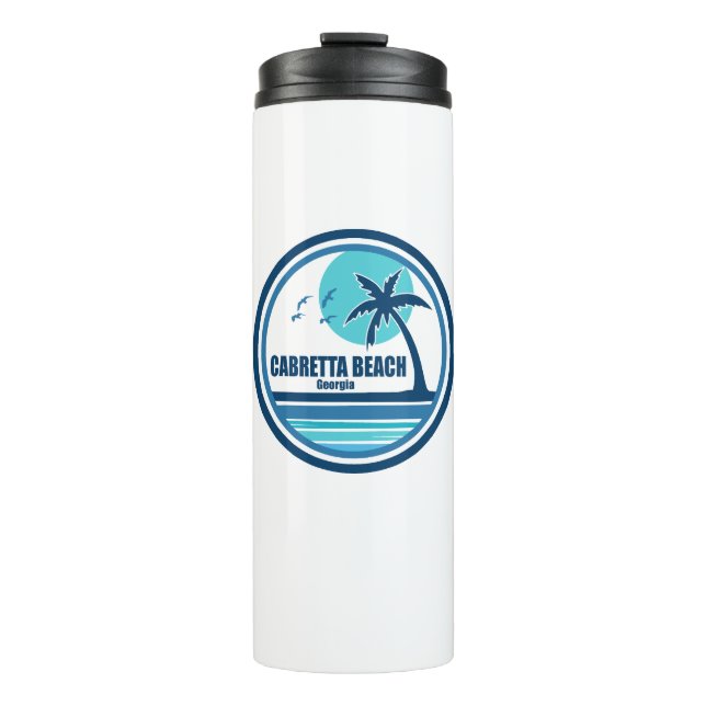 Cabretta Beach Georgia Palm Tree Birds Thermal Tumbler (Front)