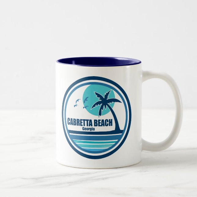 Cabretta Beach Georgia Palm Tree Birds Two-Tone Coffee Mug (Right)