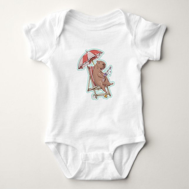 CABYBARA  ON A DECK CHAIR BABY BODYSUIT (Front)