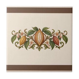 Cacao Botanical Scroll Custom Colour Frieze Ceramic Tile
