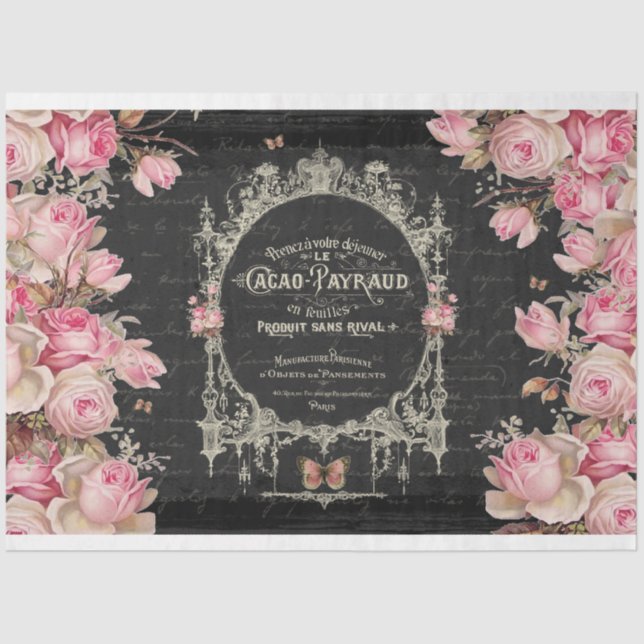 Cacao Chaud et Roses Pink Butterflies Decoupage Tissue Paper (Front)