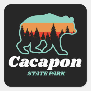 Cacapon Resort State Park West Virginia Bear Retro Square Sticker
