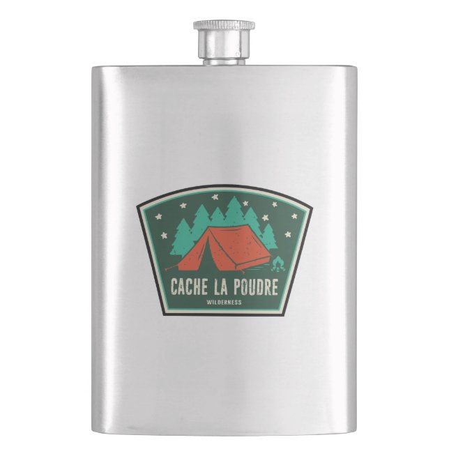Cache La Poudre Wilderness Colorado Camping Hip Flask (Front)