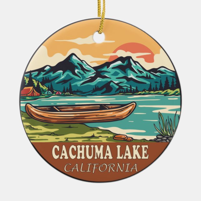 Cachuma Lake California Boating Fishing Emblem Ceramic Ornament (Front)