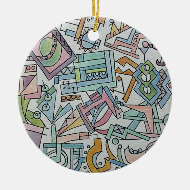 Cacophony-Whimsical Modern Geometric Art Ceramic Ornament (Front)