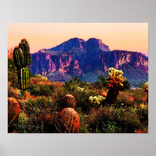 Cacti And Purple Mountain Arizona Desert 14x11 Poster (Front)