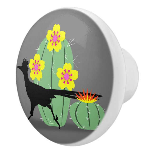 Cacti And Roadrunners Ceramic Knob (Right)