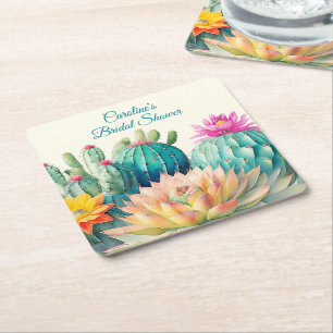 Cacti And Succulent Square Paper Coaster