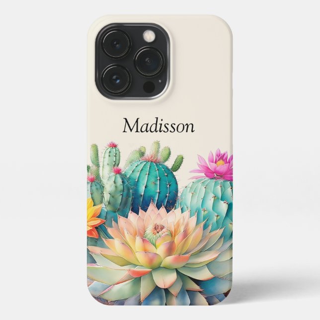 Cacti And Succulent With Name iPhone Case (Back)