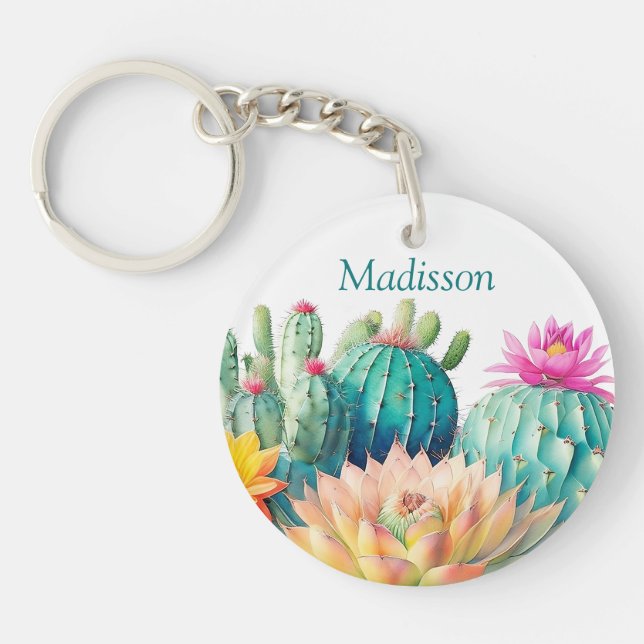 Cacti And Succulent With Name Key Ring (Front)